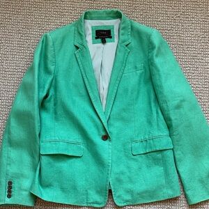 J. Crew Women's Regent Bright Green Single-Button 100% Linen Blazer Size 14